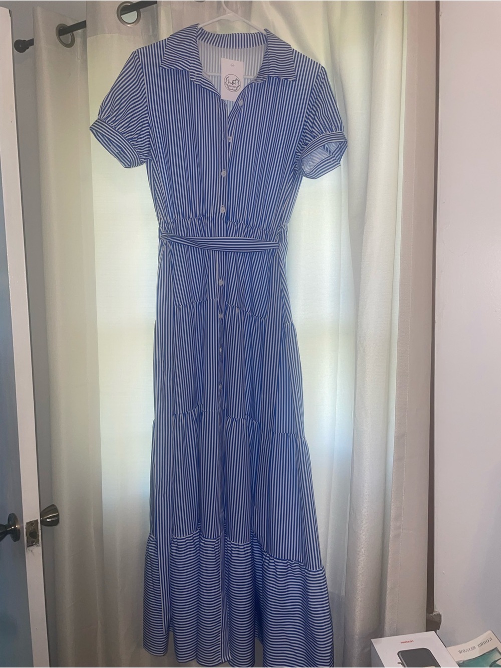Blue Striped Button-Front Maxi Dress